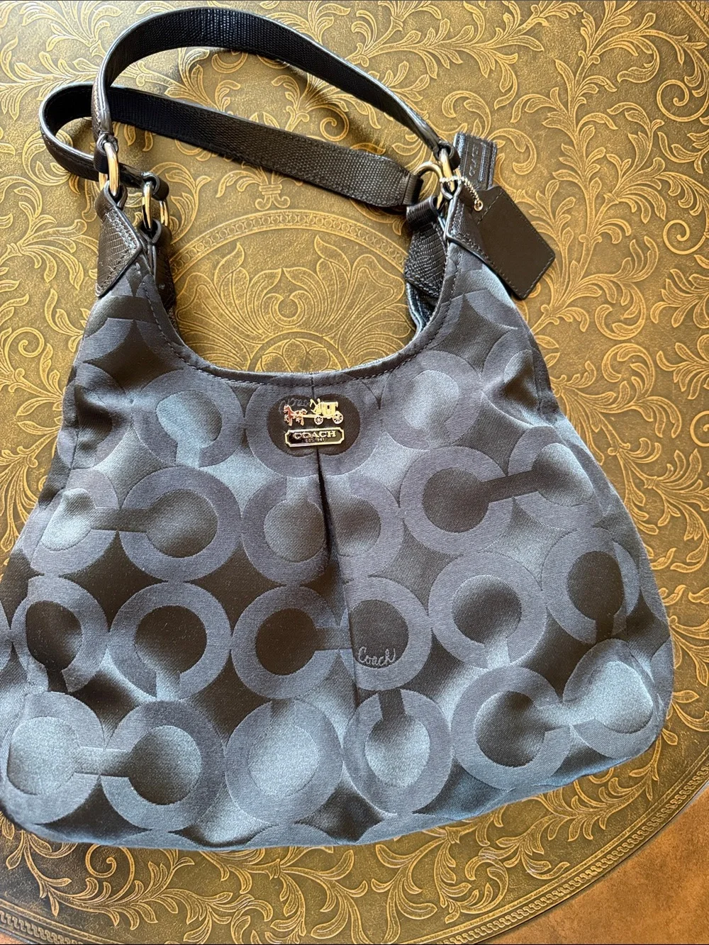 Coach Black Signature C Satin Hobo Bag